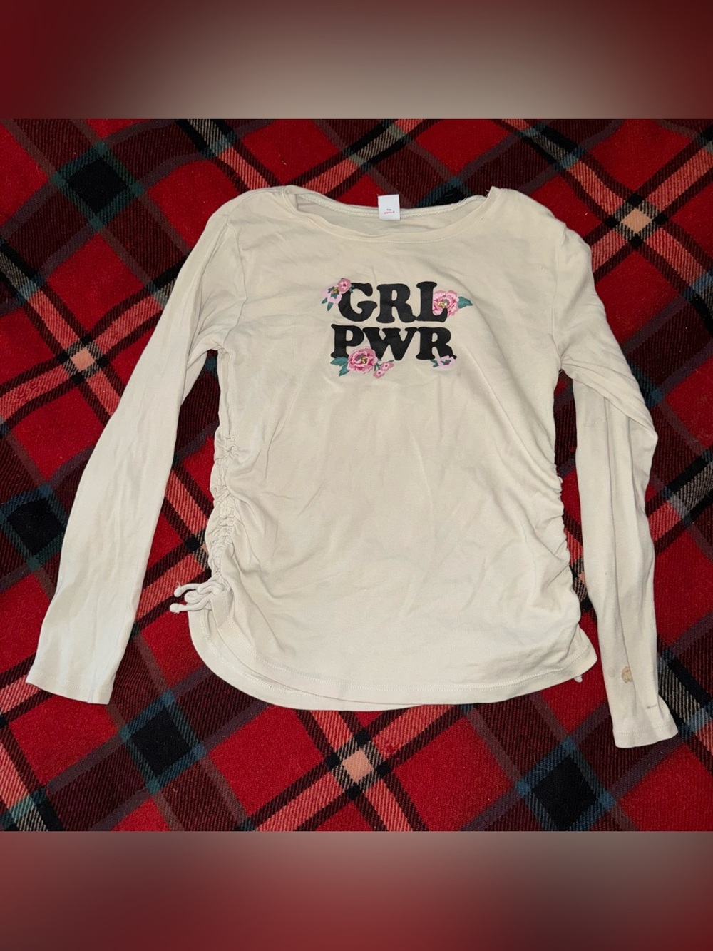 GRL PWR Long Sleeve Ruched Tee - Cream